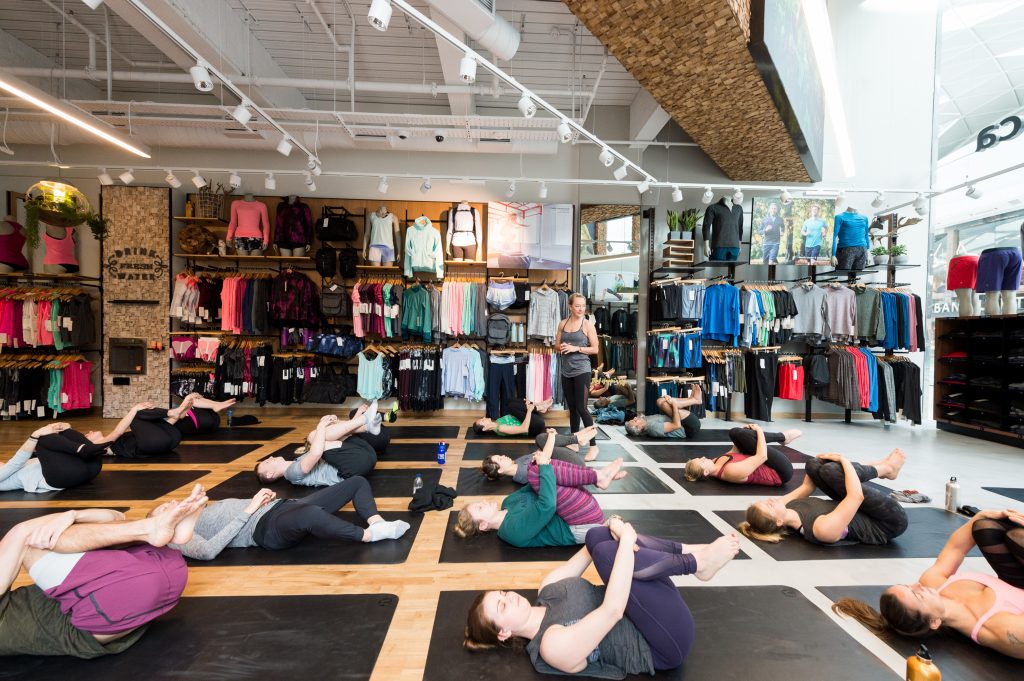 Lululemon, a high-end athleisure brand, offers free yoga classes at their stores across the globe